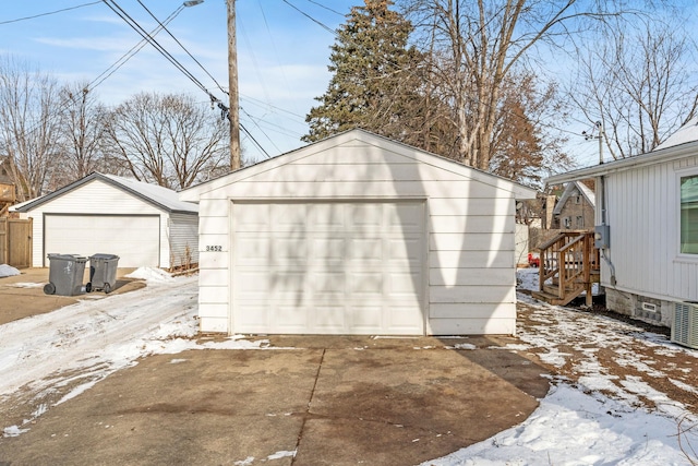 view of snow covered garage