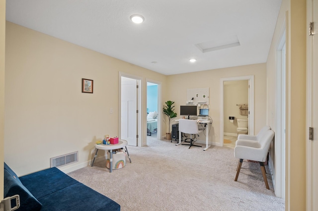 view of carpeted home office