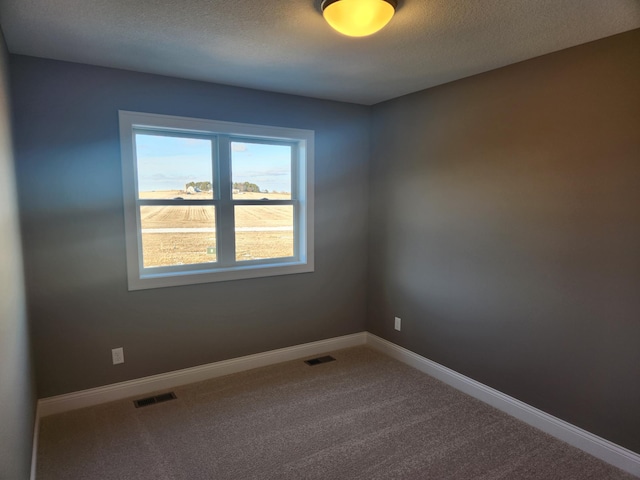 unfurnished room featuring carpet floors and a textured ceiling