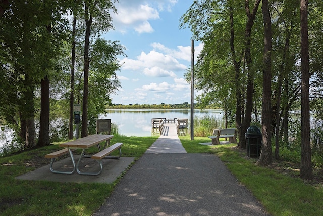 view of dock featuring a water view