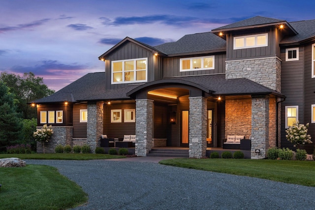 view of front of home with a yard