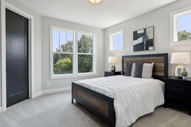 carpeted bedroom with multiple windows