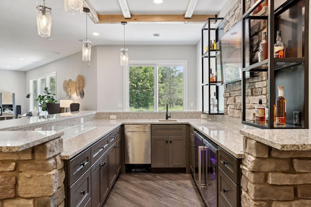 9533 Otchipwe Ave N, Stillwater, MN 55082 - bar featuring a sink, a wealth of natural light, beverage cooler, and dishwasher