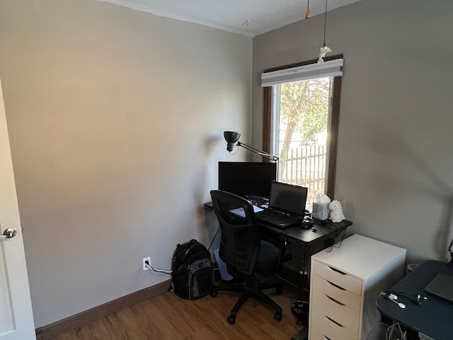 home office featuring hardwood / wood-style flooring