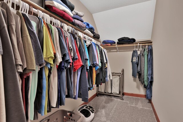 walk in closet with carpet floors