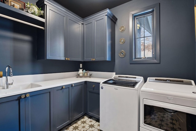 laundry room featuring cabinets, sink, and washer and dryer