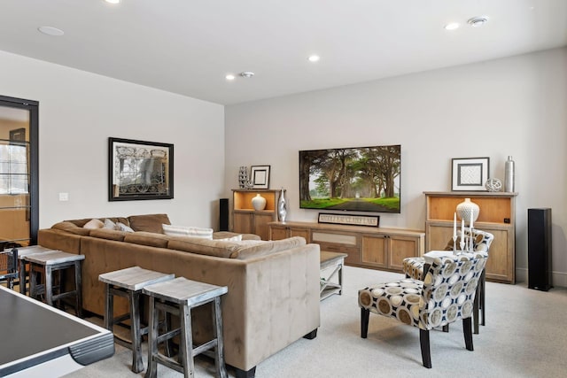 living room with light carpet