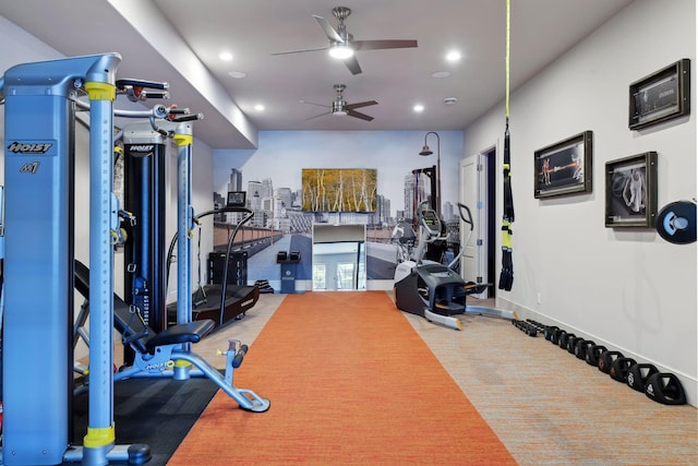 workout room featuring carpet