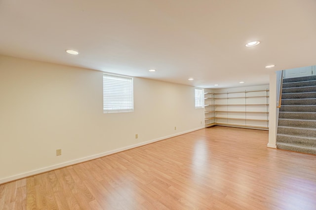 5524 Columbus Ave, Minneapolis, MN 55417 - below grade area with light wood-style floors, stairs, and recessed lighting