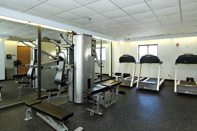 gym featuring a drop ceiling