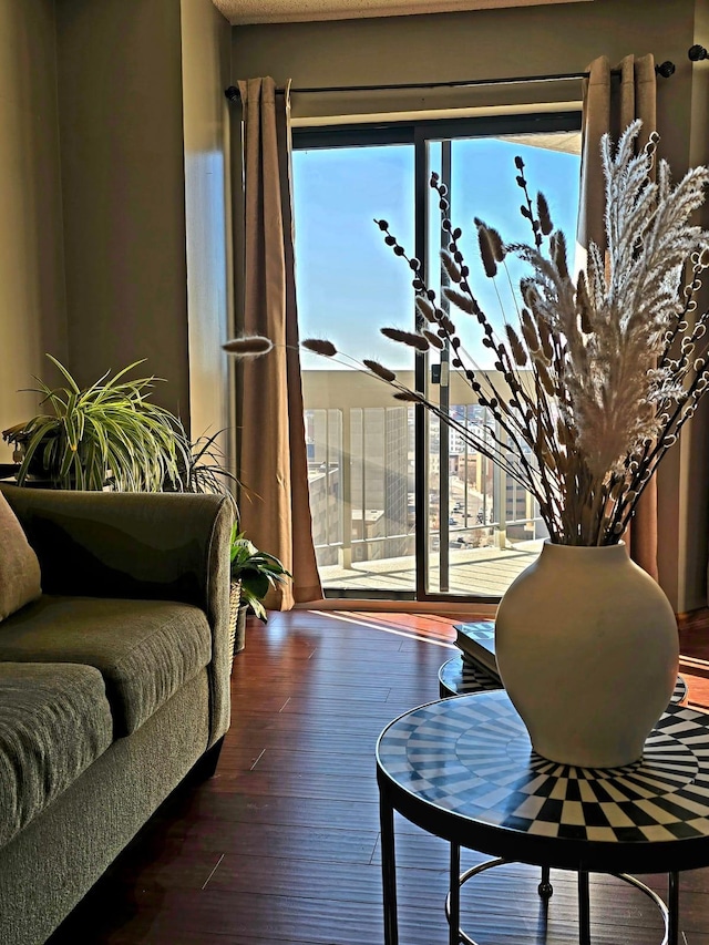 sitting room with dark hardwood / wood-style floors