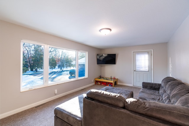 living room with carpet flooring and a wealth of natural light