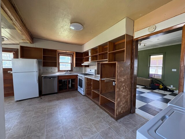 20 1st Ave NW, Plainview, MN 55964 - kitchen featuring open shelves, white appliances, a sink, and plenty of natural light