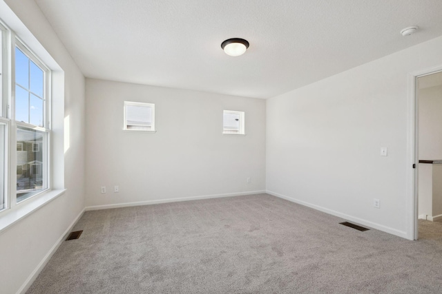 carpeted spare room featuring a wealth of natural light and a textured ceiling