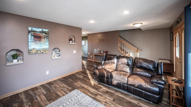 living room featuring dark hardwood / wood-style flooring