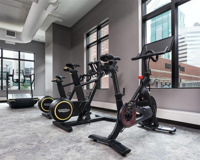 gym with carpet flooring