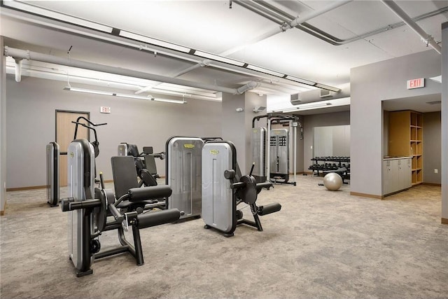 exercise room featuring carpet floors