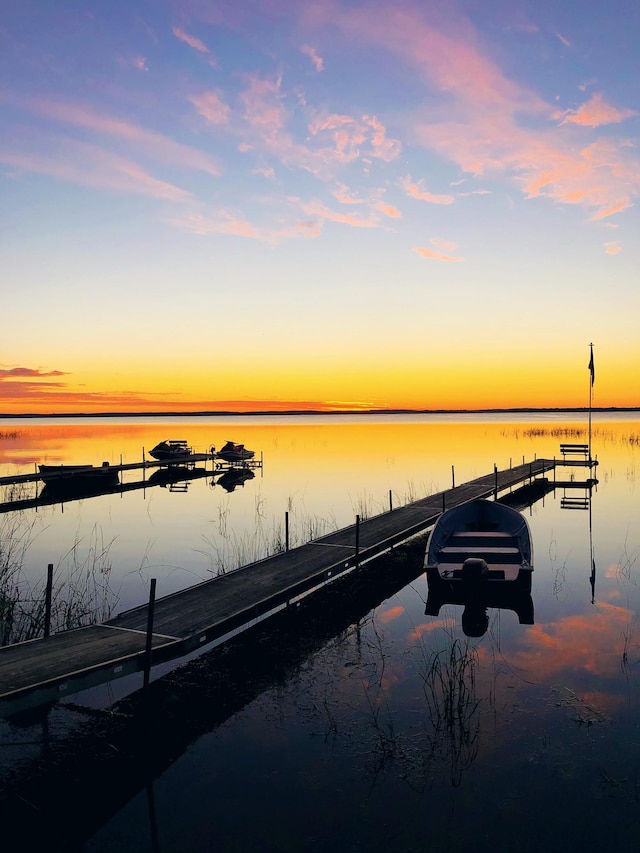 view of dock with a water view