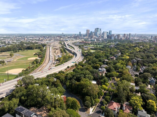 bird's eye view with a city view