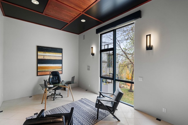 office space with tile patterned floors