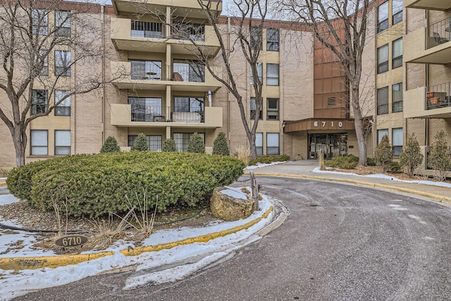 view of snow covered property