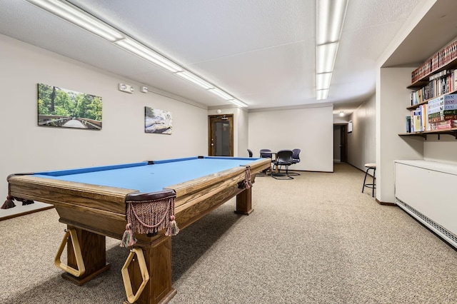 recreation room with billiards and carpet floors