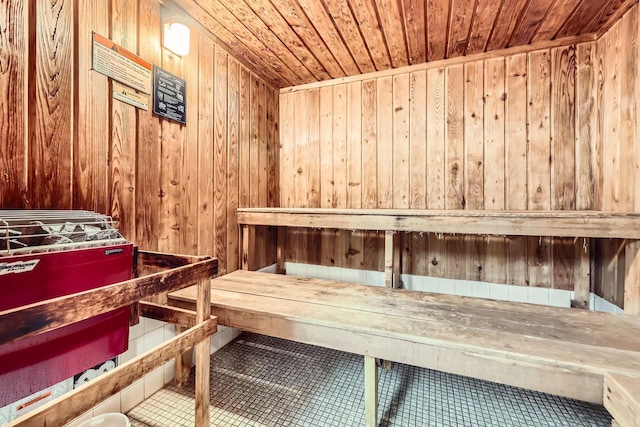 view of sauna featuring tile patterned flooring