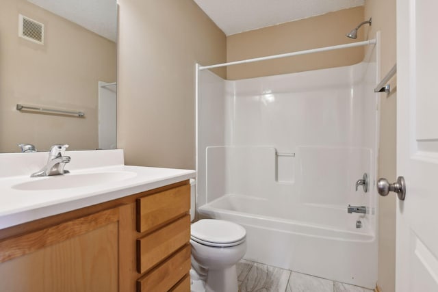 full bathroom with vanity, toilet, and bathing tub / shower combination