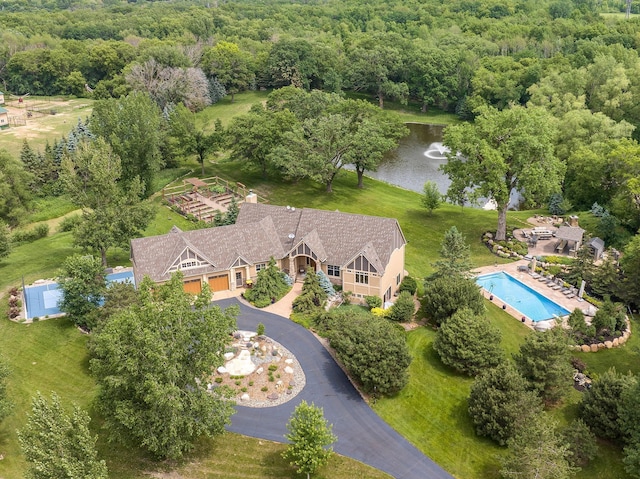 aerial view with a water view