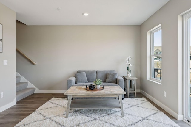 living area with dark wood-type flooring