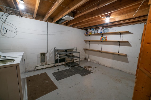 basement with a baseboard radiator