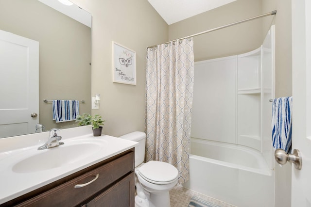 full bathroom with vanity, toilet, and shower / bath combo