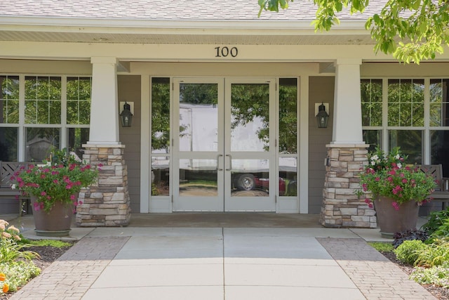 doorway to property featuring french doors