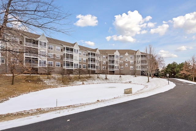 view of snow covered building