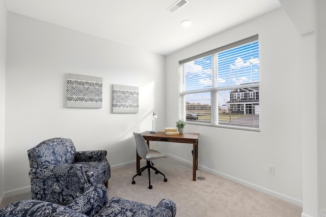 view of carpeted home office