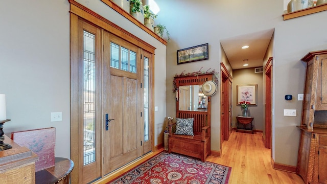 foyer entrance featuring plenty of natural light and light wood-type flooring