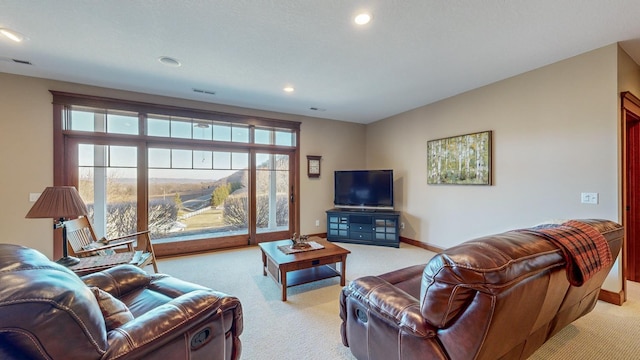 living room with light carpet