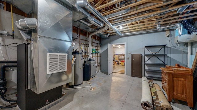 basement with water heater