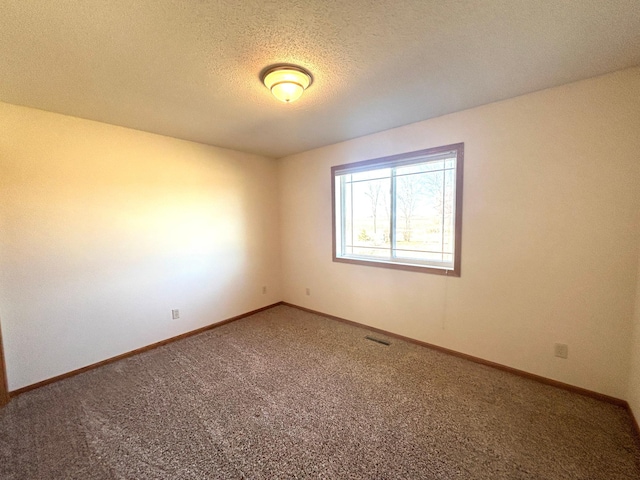 empty room featuring a textured ceiling and carpet