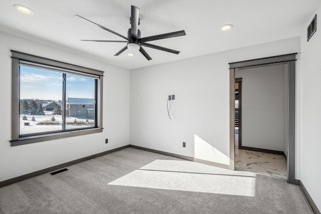 interior space with baseboards, visible vents, and recessed lighting