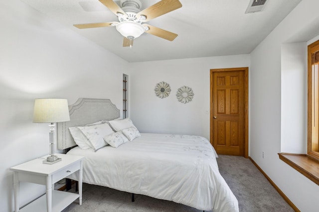 bedroom with carpet floors and ceiling fan