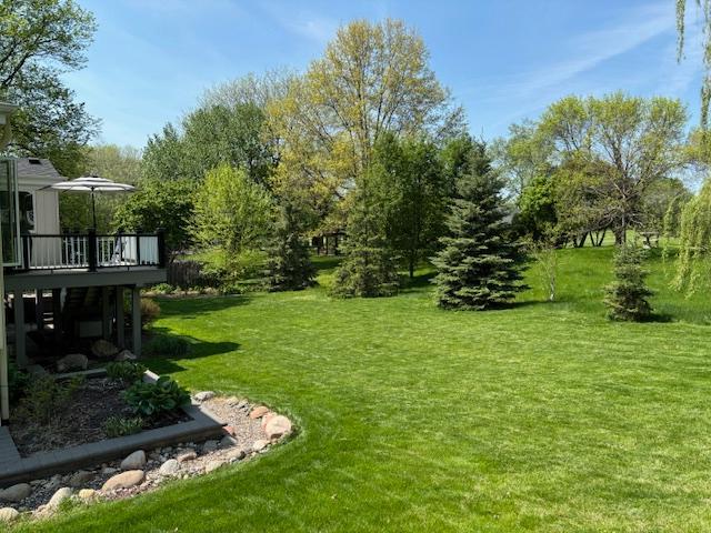 view of yard featuring a wooden deck