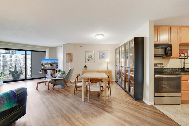 dining room featuring light wood-type flooring and baseboards