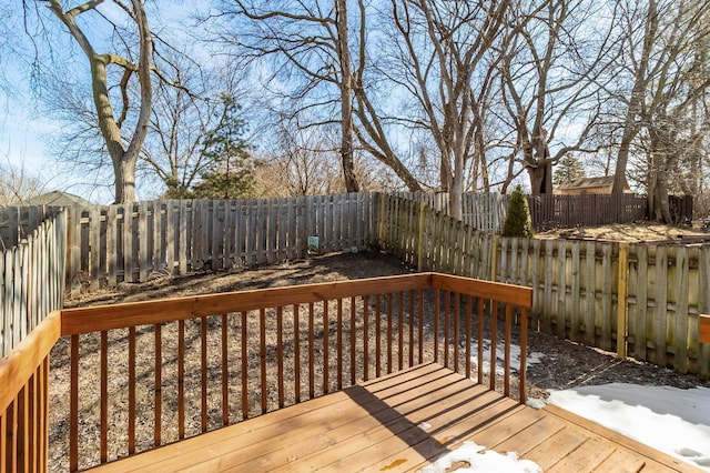 wooden terrace with a fenced backyard