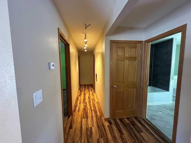 corridor with dark hardwood / wood-style flooring