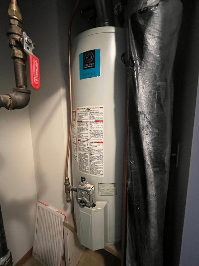 utility room with water heater