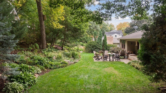 view of yard featuring a patio and fence