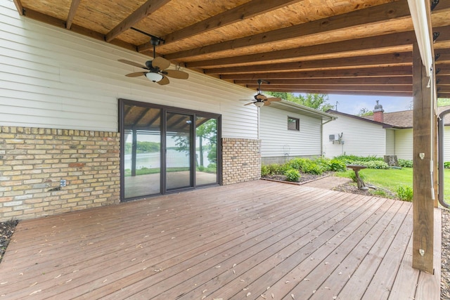 1697 Shore Dr, Arthur Twp, MN 55051 - wooden terrace featuring a ceiling fan