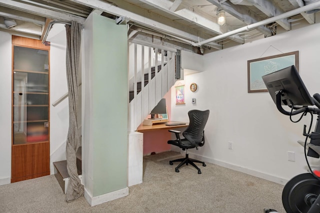 basement with light colored carpet