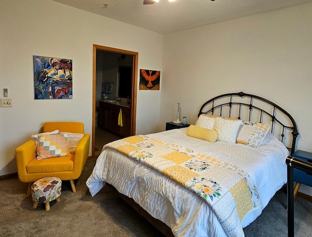 carpeted bedroom featuring connected bathroom